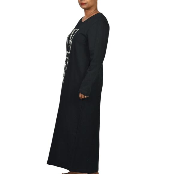 Vintage Cite Giraffe Knit Dress Black Maxi Art To Wear Print Lounge Casual Small - Picture 3 of 14